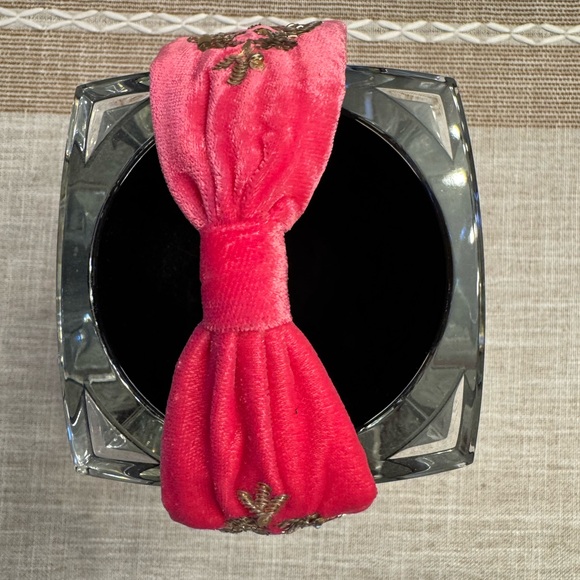 Powder Embroidered Raspberry Velvet with Gold Headband - Picture 2 of 5